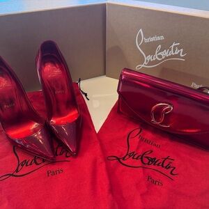 Christian Louboutin So Kate Patent Psychedelic Heels & Loubilaque Patent Clutch